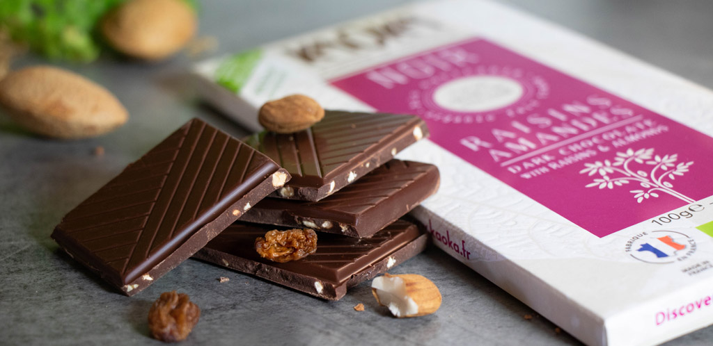 Tablette de Chocolat Noir Raisins Amandes KAOKA - Bio et Équitable